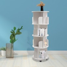 4 Tier Rotating Bookshelf Tower Spinning Bookcase Lazy Round Corner Shelf White