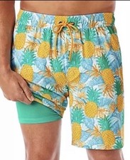 NWT Swim Trunks Pineapple Size XXL Members Mark Mens 4-Way Stretch UPF 50 Resort