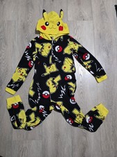 Pokemon Pikachu Hood Pajamas 1 Piece Sleeper Kids Unisex Sz 6/7 Flame Resistant