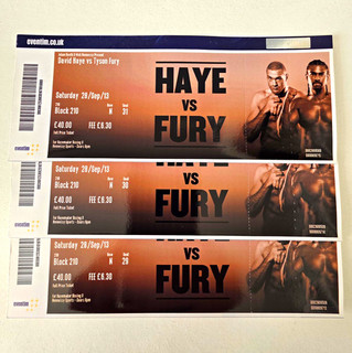 eventim David Haye vs Tyson Fury Boxing Tickets/Stubs x3 28 Sep 2013 Block 210