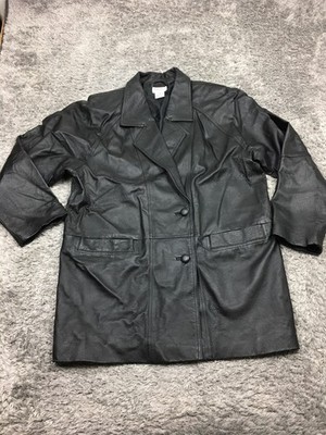 Vintage Tribeca Studios Genuine Leather Jacket Womens Size 1XL Black 2-Button