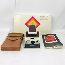 Polaroid SX 70 Land Camera Model 2 White Brown Body Untested, Accessory Kit Case
