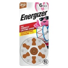 Lot of 10 Energizer Hearing Aid Batteries Size 312, Brown Tab, 6 Pack