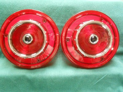 1956 FORD TAIL LIGHT LENSES WITH GLASS BLUE DOTS CUSTOMLINE FAIRLANE T-BIRD PAIR