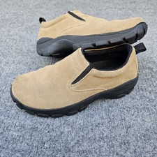 Lands End Women's All Weather Brown Suede Leather Slip On Moc Comfort Shoes 6.5
