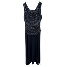 R&M Richards Women’s Plus Size Metallic Sequined A-Line Dress, Navy Blue, 16W