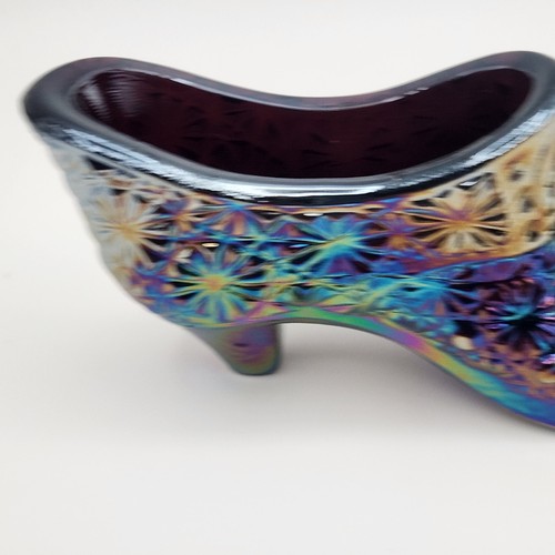 L E Smith Vintage Amethyst blau Karneval Kunst Glas Schuh Gänseblümchen & Knopf - Bild 8 von 14