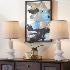 20'' White Ceramic Table Lamp Set of 2 with Oatmeal Fabric Shade, 3-Way Dimma...