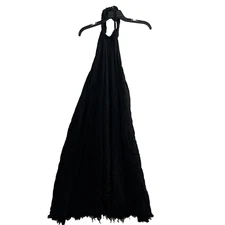 Elan Womans Halter Top Dress Black Small Solid Sleeveless Distressed Tie