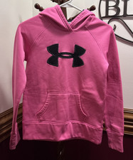 Under Armour Girls Pink Graphic Logo Hoodie Sweatshirt Pullover Size Youth Med