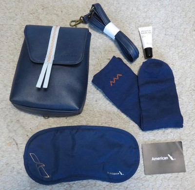 American Airlines Flagship First class amenity kit Raven Lily eye mask socks bag