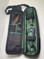 Picnic Time Wine Tote With Bottle Opener Black Green Insulated 15x5”