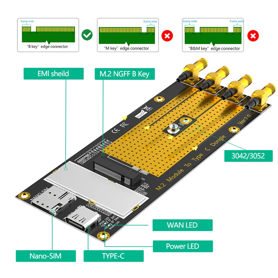 M.2 B Key To TYPE-C (with Antenna) M.2 3G/4G/5G Module To Type-C USB 3.0 Adapter - Image 3 of 4