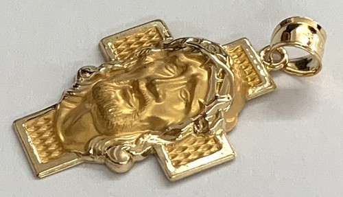 14K Yellow Gold Very Detailed Christ Face/Head Pendant 1.8G - Picture 2 of 6
