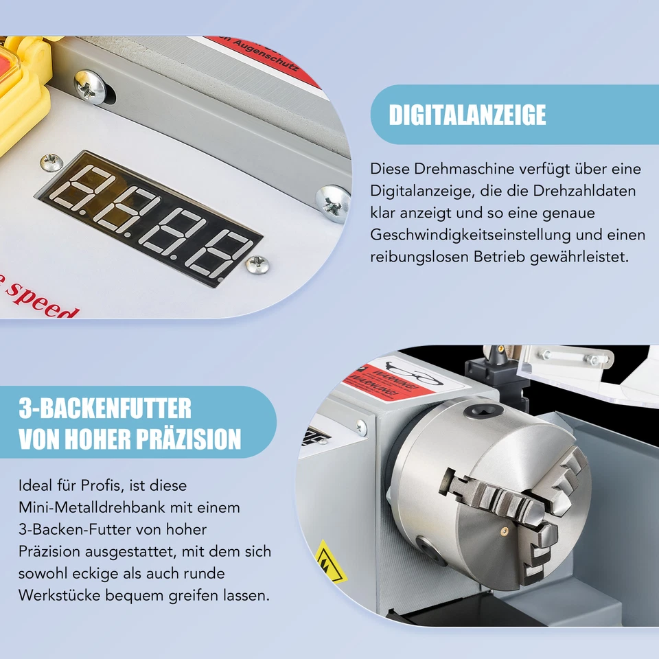 7 × 14" Mini-Drehmaschine Tischdrehbank 550W Metalldrehmaschine Drehbank - Bild 4 von 4