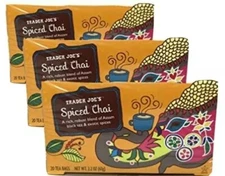 3 Packs Trader Joe's Spiced Chai Black Tea 20 Tea Bags 2.2 oz Each Pack
