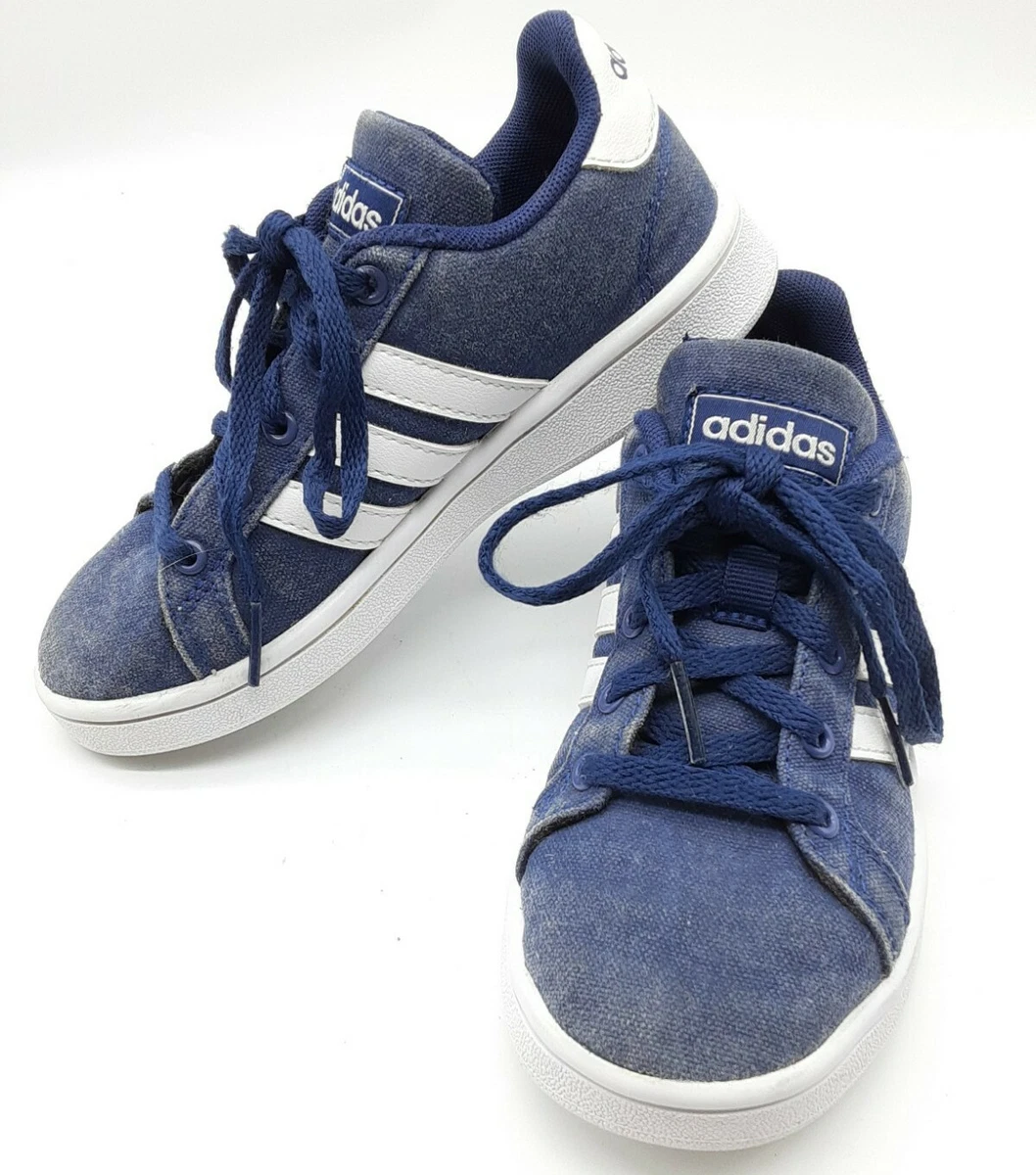 Boys Youth Adidas Grand Court Navy Blue Canvas Athletic Tennis