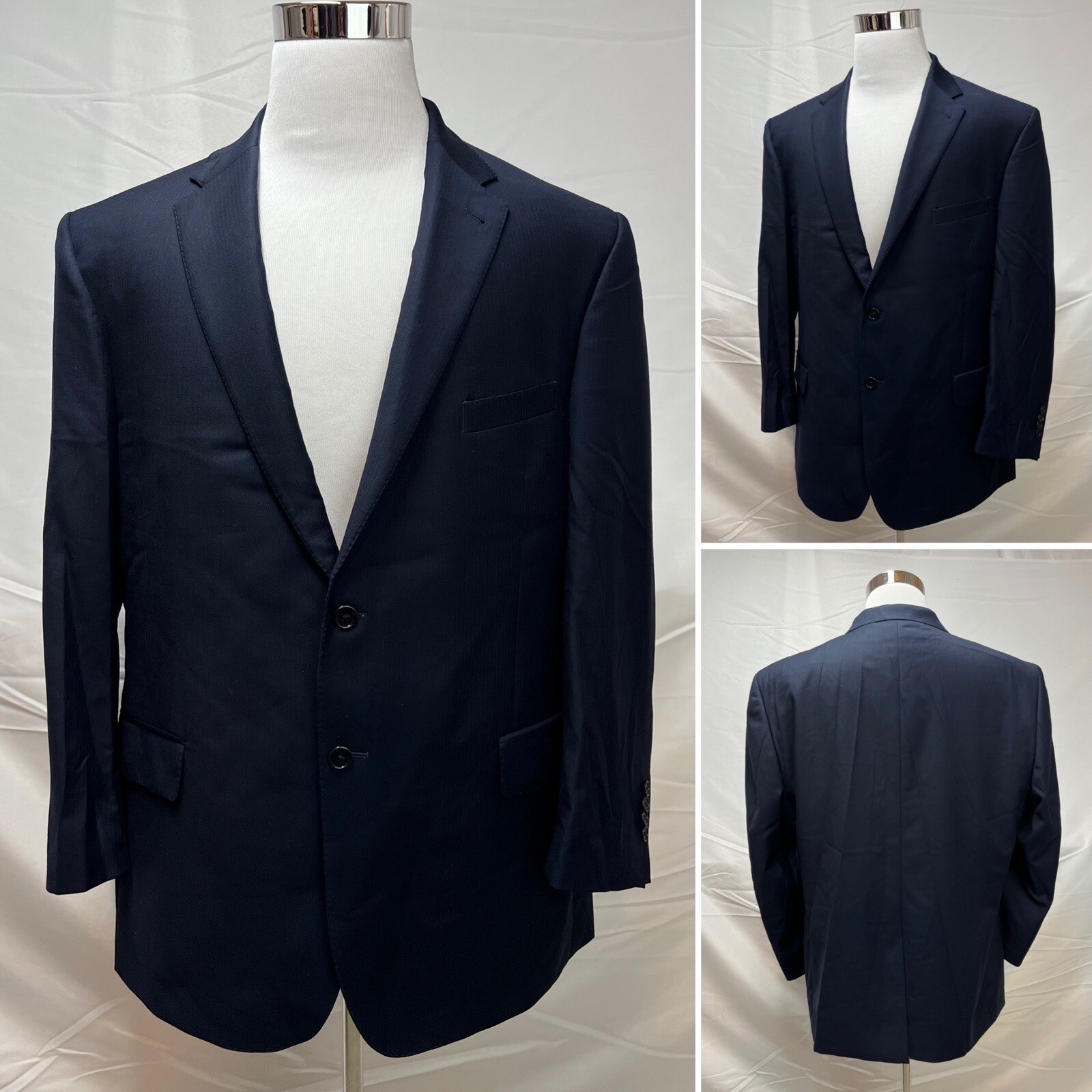 Men's Jos. A. Bank Navy Blue Tonal Stripe Wool 48R 2Button Blazer Suit