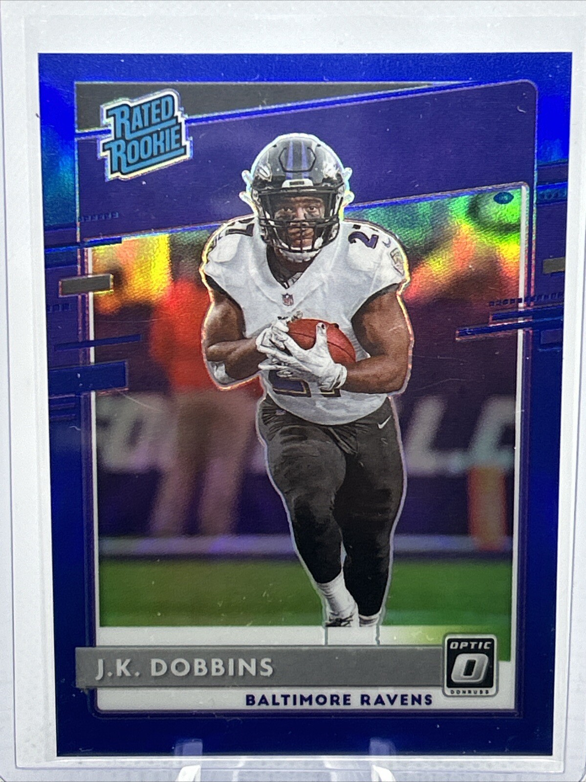 2020 Panini Donruss Optic - Rated Rookies Blue Prizm #161 J.K. Dobbins /179 (RC)