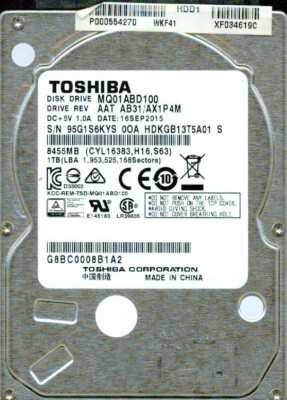 MQ01ABD100   AAT AB31/AX1P4M HDKGB13T5A01 S  TOSHIBA 1TB  SEP  2015