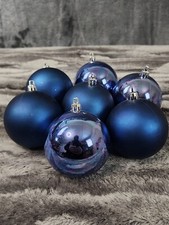 Christmas Ornaments Baubles Blue Shatterproof Shiny Satin Holiday Set of 7