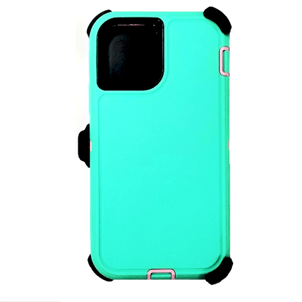 Heavy Duty Case w/Clip Holster WATER BLUE/LIGHT PINK For iPhone 12/12 Pro