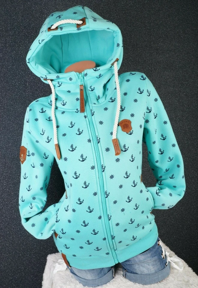 2013 Damen Sweat Jacke Kapuze Hoodie Fleece gefüttert Übergangsjacke Anker S-7XL - Bild 3 von 4