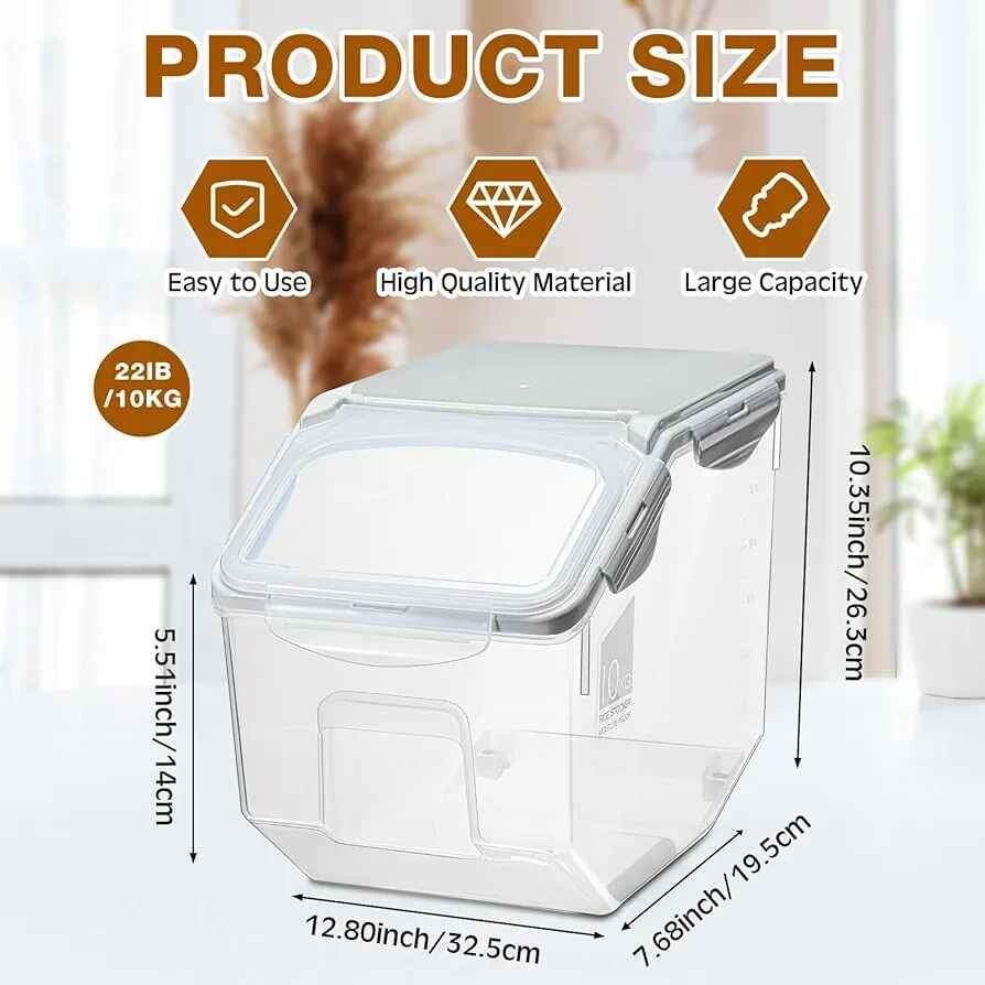 ** UMIGY ** 10L ' RICE/DRY STORAGE CONTAINER - 4 CONTAINERS WITH LIDS AND SCOOPS