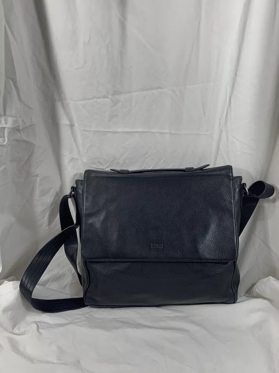 Genuine HUGO BOSS leather front flap messenger bag for work school travel