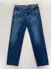 Free People Jeans 25 Straight Leg Dark Wash Blue Stretch Denim Distressed Pants