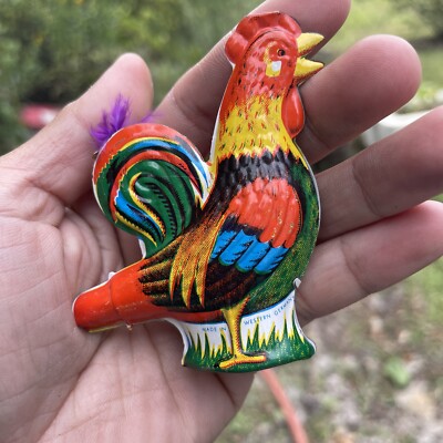 Vintage Tin Whistle Noisemaker, Rooster Chickens Made In Western Germany 