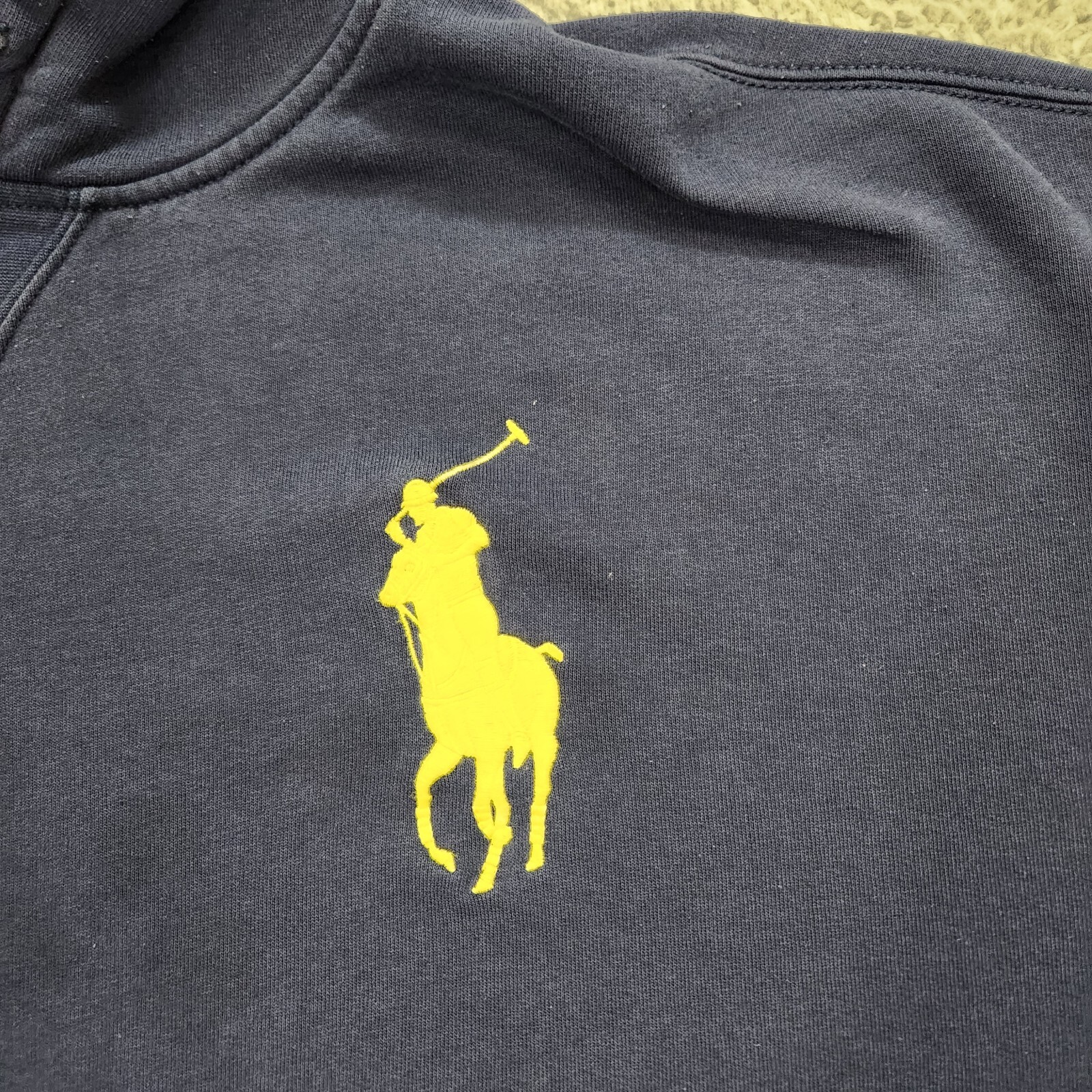 Vintage Polo Ralph Lauren Felpa con Cappuccio Uomo 4XB Big Blu Sbiadito Big Pony Pullover *Leggi*