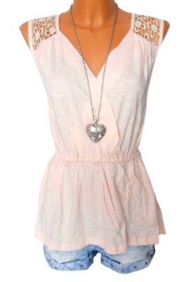 LAURA SCOTT Damen SHIRT Häkelspitze Top rose ecru Größe 42 NEU T119