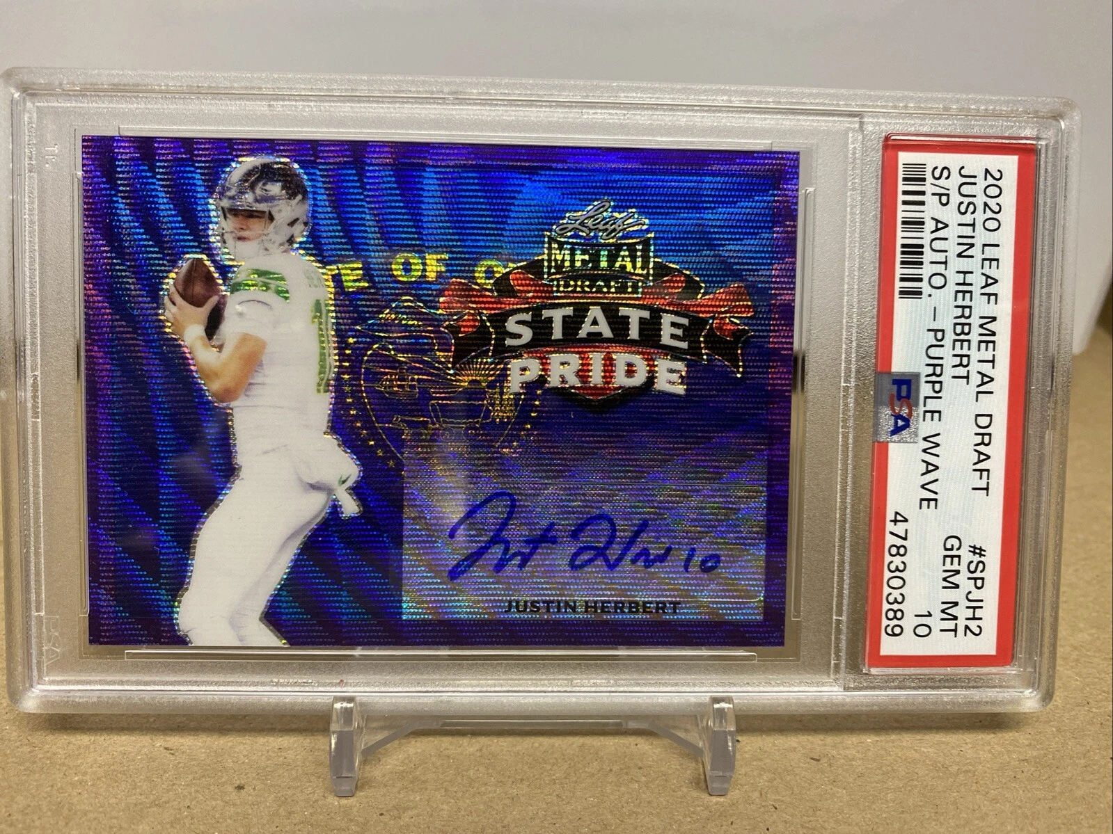 Justin Herbert Leaf Metal Draft State Pride Autographs #SPJH2 Purple Wave