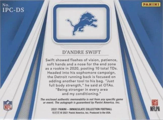 2021 Panini Immaculate Collection D'Andre Swift #IPC-DS