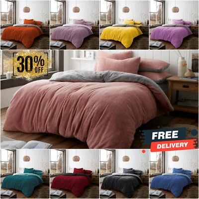 Reversible Teddy Bear Duvet Cover Set Sherpa Fleece Bedding Quilt & Pillow cases