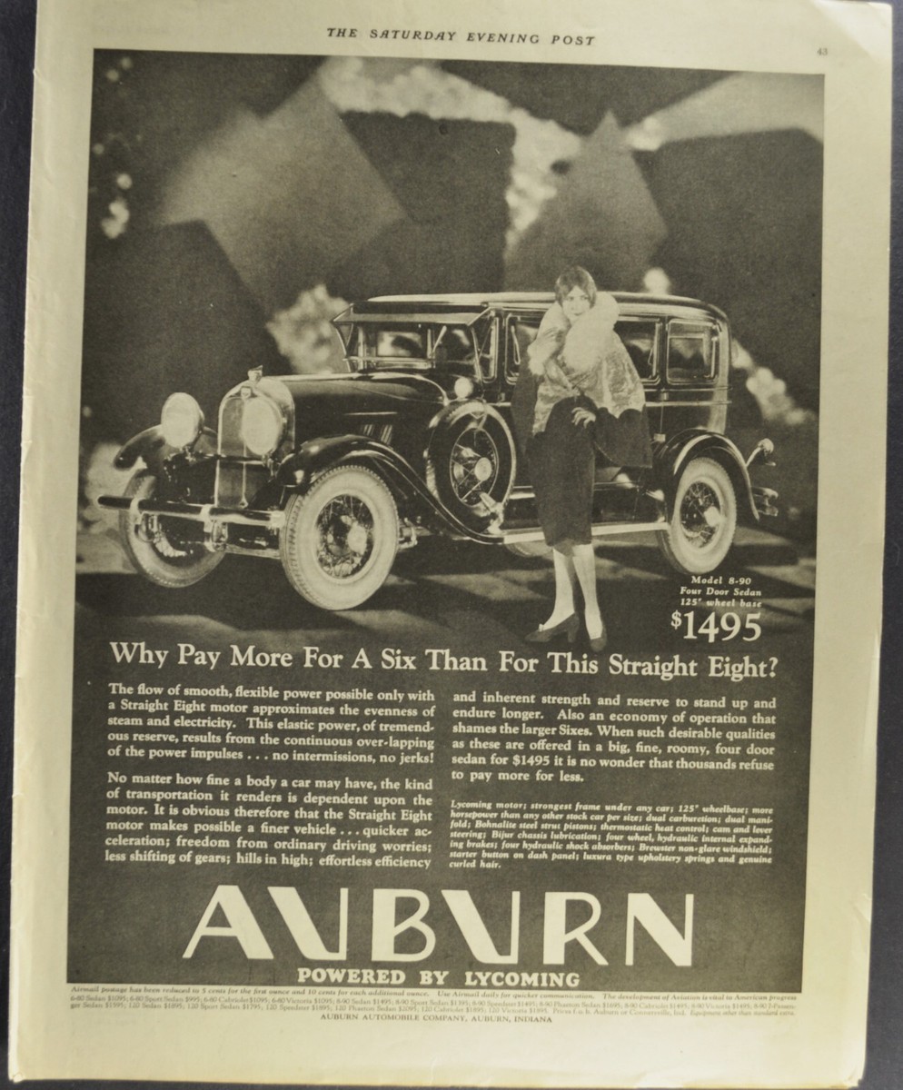 1929 Auburn Model 8-90 Sedan Large Size Print Ad Excellent