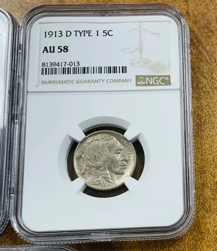 1913-D Type 1 Buffalo Nickel NGC AU 58
