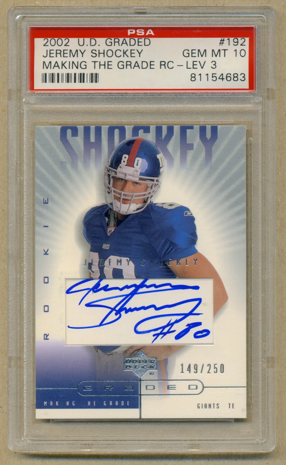 Jeremy Shockey Upper Deck Graded #192 Making the Grade RC-Lev.3