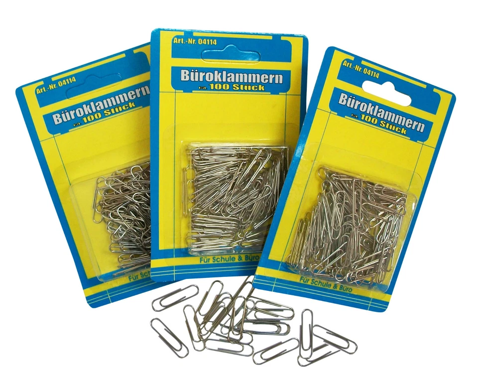 HILPERT 3 x 100 Stück Büroklammern = 300 Stück, Büroklammer NEU +OVP