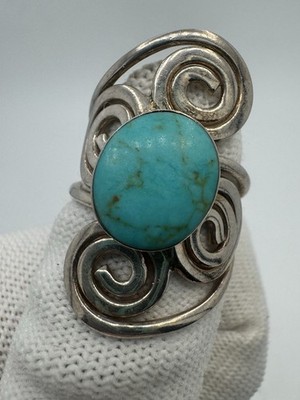Statement HOB Mexico Modernist sterling Silver 925 Turquoise ring size 7