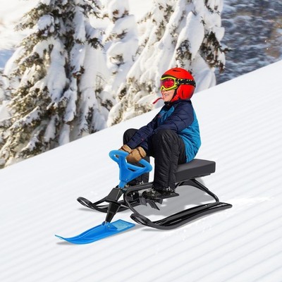 New Slider Play Snow Racer Sled w/ Flexible Steering Wheel for Kids & Adult