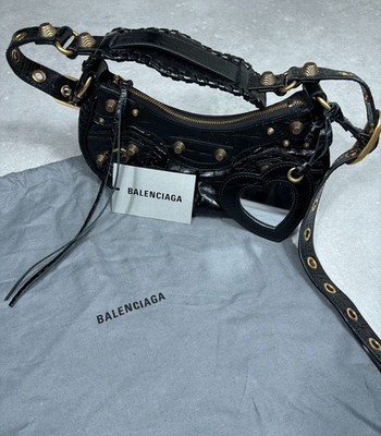 sac Balenciaga le cagole Schultertasche XS extra geschmeidig Kroko | schwarz Bandouliere