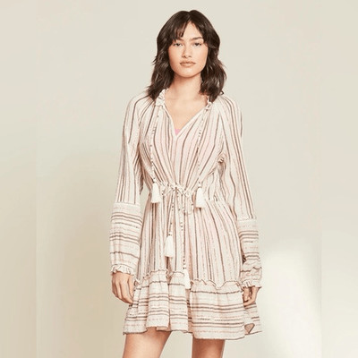 Veronica Beard Danica Ivory Metallic Striped Mini Dress Size Small