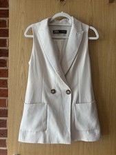 Zara XS Beige Cream Waistcoat Sleeveless Blazer Oversized Fit Office Outfit