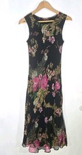 Y2k Maxi Dress M Black Floral Chiffon Ruffle Sheer Slip Fairy Goth Garden Dress