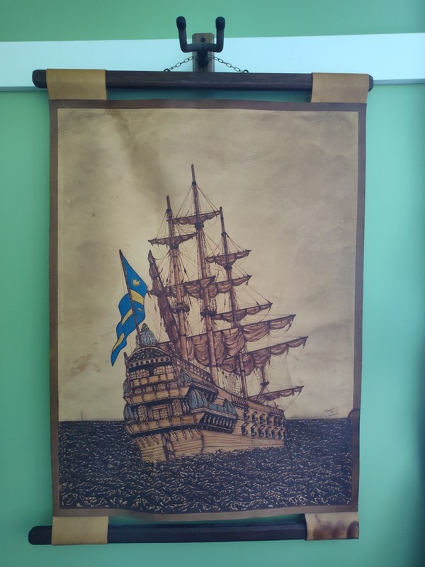 Vintage Hand Crafted Leather Wall Hanging Ship Art By Glauco from Brazil