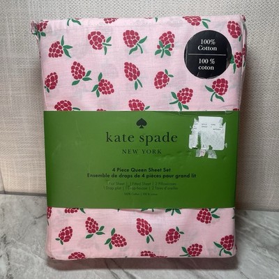 KATE SPADE PINK RASPBERRIES 4 piece COTTON sheet set QUEEN SIZE NEW