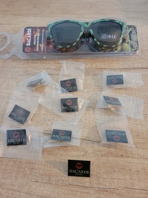 Bacardi 10 Pins Anstecker Konvolut  aus 90 er Jahren + Bacardi Rigo Sonnenbrille