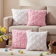 Easter Throw Pillow Covers 18x18 Set of 4, Spring 3D Pink  White Bunny Easter D